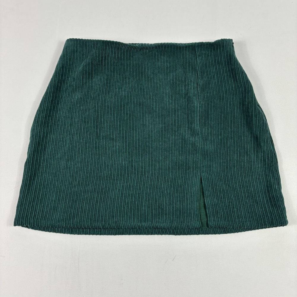 Altar'd State Skirt‎ Womens L Green Corduroy Pencil Short Slit Zip Stretch